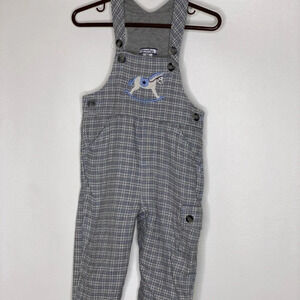 Hartstrings baby boys gray blue herringbone rocking horse overalls Sz 18m